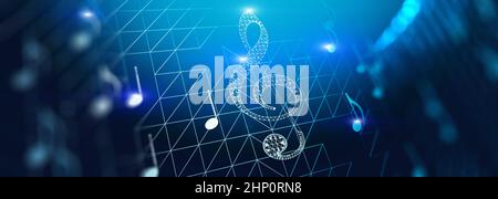 Dubstep und Techno Musik abstrakter Hintergrund.3D Illustration. Clef key.Computing und Internet-Musikkonzept. Stockfoto