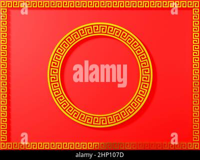 Frohes chinesisches Neujahrs-Konzept. Chinesische traditionelle Ornament Sammlung von dekorativen Gold runden Rand Rahmen roten Hintergrund für Web-Design, Kreis f Stockfoto