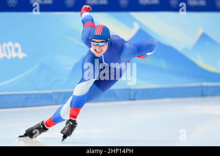 Peking, China. 18th. Februar 2022. PEKING, CHINA - 18. FEBRUAR: Viktor Mushtakov vom ROC tritt während der Olympischen Spiele 2022 in Peking beim Nationalen Eisschnelllauf-Oval am 18. Februar 2022 auf den Men's 1000m an (Foto von Douwe Bijlsma/Orange Picles) NOCNSF Credit: Orange Pics BV/Alamy Live News Stockfoto