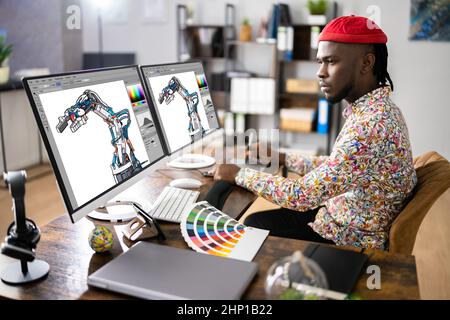 African Graphic Web Designer Mit Design Editing Software Stockfoto