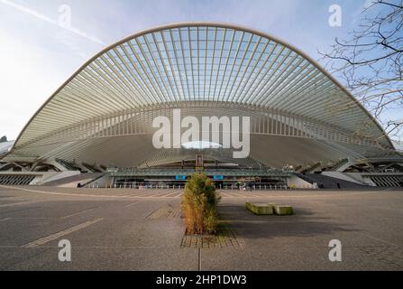 Lüttich, Bahnhof Liège-Guillemins, Entwurf 2009 Santiago Calatrava; Bahnhofsvorplatz Stockfoto