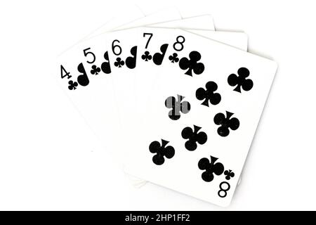 Pokerhand - Kartenspiel - Straight Flush Stockfoto