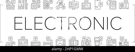 Elektronische Reparatur Sammlung Symbole Setzen Vektor . Stock Vektor