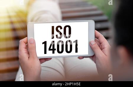 Konzeptionelle Darstellung ISO 14001, Business Approach eine Reihe von Standards für Umweltmanagement sprach- und Videoanrufe Connect Stockfoto