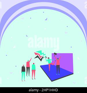 Illustration Eines Paares Auf Der Bühne, Das Ansage An Die Kleine Menge Macht. Stockfoto