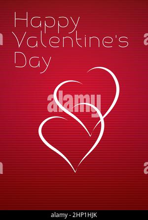 Happy Valentine's day - abstrakter roter Hintergrund und Grußkarte mit zwei ineinander verflochtenen Herzen und Sternen. Vektorgrafik. Stock Vektor