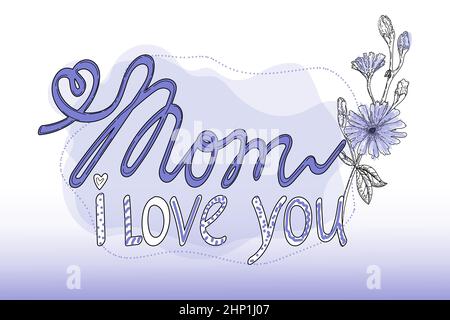 Layout einer Grußkarte zum Muttertag mit Inschriften und Kornblumenblumen. Handschriftliche Inschrift. Die beste Mutter der Welt niedlich feminin Stock Vektor