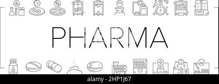 Pharmazeutische Produktion Fabrik Icons Set Vektor . Stock Vektor