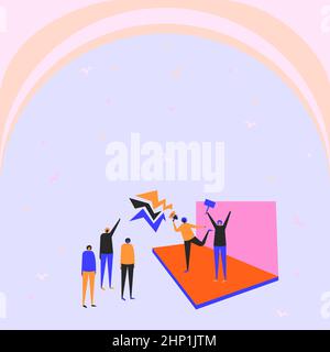 Illustration Eines Paares Auf Der Bühne, Das Ansage An Die Kleine Menge Macht. Stockfoto