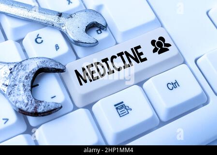 Text zeigt Inspiration Medizin, Internet-Konzept Eine Substanz oder ein Präparat zur Behandlung von Disease Pills Abstract Doing Virtual Bookkeeping, List Stockfoto