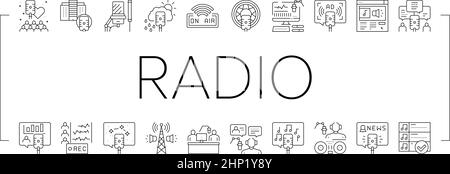 Radio Studio Podcast Collection Icons Set Vector . Stock Vektor