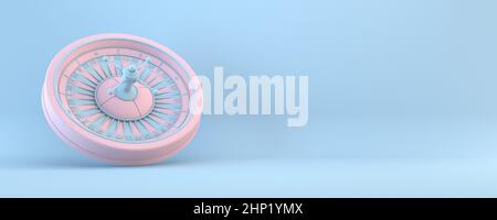 Pink Roulette 3D Rendering Illustration isoliert auf blauem Hintergrund Stockfoto