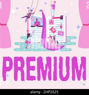 Textschild mit einer Prämie, einem Geschäftskonzept oder einer Person mit höherer oder höherer Qualität, Eine Belohnung zur Festsetzung des Programmcodes, Aktualisierung des Application Sofs Stockfoto