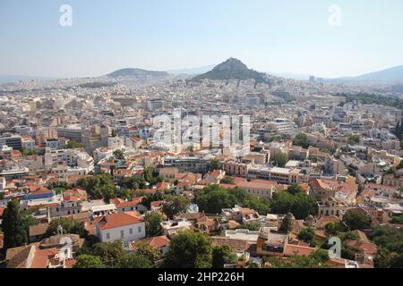 Blick über die Stadt von der Akropolis in Athen, Griechenland. Panorama von Athen . Stockfoto