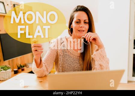 Schild mit Mono Flat, Internet-Konzept Strichlinie Symbole für Business-Services und Lösung für Kunden Internet Video Chat Konzept, Abstract Lon Stockfoto