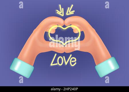 Stilisierte Hände falten die Form eines Herzens. Fingerbewegung. 3D Zeichen. Element für das Design. Vektorgrafik . Stock Vektor
