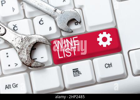 Konzeptionelle Darstellung Weinliste, Geschäftsidee-Menü mit Weinauswahl zum Kauf in der Regel in einem Restaurant Creating New Account Password, Zusammenfassung nur Stockfoto