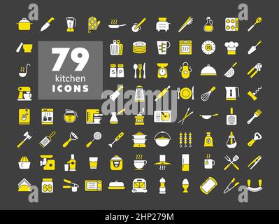 Symbole für Koch- und Küchenvektoren mit Glyphen gesetzt Stock Vektor