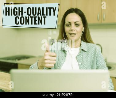 Text zeigt Inspiration Hochwertige Inhalte, Internet-Konzept Website ist nützlich informativ Engagement für das Publikum Abstract Working at Home Ideas, Int Stockfoto