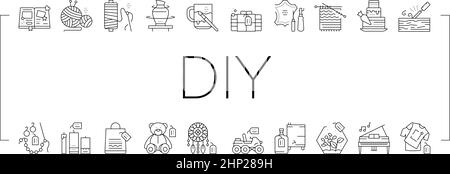 Diy Handwerk Handgefertigte Sammlung Icons Set Vektor . Stock Vektor