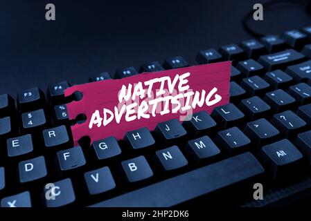 Sign Display Native Advertising, Business Approach Online Paid Ads Match the Form function of webpage downloading and writing Online Content, Abstr Stockfoto