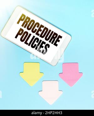 Inspiration Showing Sign Verfahrensrichtlinien, Business Showcase Schritte zu den Leitprinzipien Regeln und Vorschriften Anzeige von verschiedenen Farben Sticker Nein Stockfoto