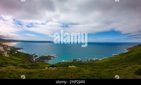 Woolacombe Stadt und die Küste Blick vom hohen Punkt in Mortehoe, North Devon Stockfoto
