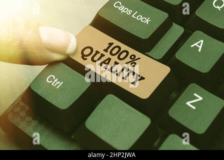 Schreiben Text anzeigen 100 Prozent Qualität, Wort geschrieben auf garantiert reine und keine schädlichen Chemikalien Top Excellence Abstract Reasearching Old Online Stockfoto