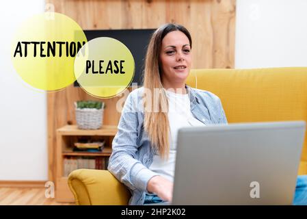 Text showing inspiration Aufmerksamkeit Bitte, Unternehmensübersicht Bitte zeigen, ihre geistigen Kräfte auf Sie zu konzentrieren Abstract Geben Sie Geschäftsberatung Online Stockfoto