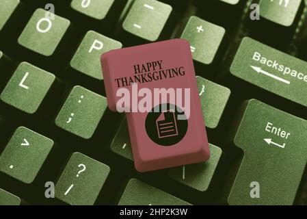 Handschriftentext Happy Thanksgiving, Internet Konzept Harvest Festival nationaler Feiertag im November gefeiert Abstract Geben Geschichte Schreiben Tipps, Off Stockfoto