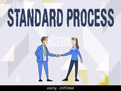 Handschriftszeichen Standardprozess, Konzept, das Regeln bedeutet, die mit der endgültigen Produktqualität abgestimmt werden müssen Mann und Frau stehen gegenüber jedem OTH Stockfoto
