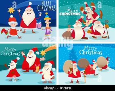 Grußkarten mit Weihnachtsfiguren Stock Vektor