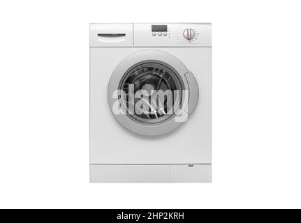 Waschmaschine auf weißem Hintergrund isoliert. Stockfoto
