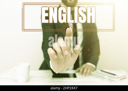 Textunterschrift präsentiert Englisch, Business Showcase in Verbindung mit England zeigt Sprachkultur British Literature class presenting Communication Techn Stockfoto