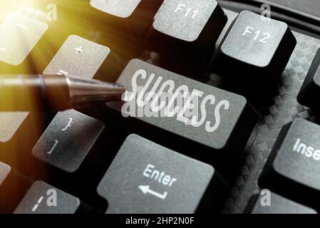 Inspiration Zeigen Zeichen Erfolg, Geschäftskonzept Erfüllung Ziel Zweck gut oder schlecht Ergebnis des Unterfangens Veröffentlichung von Schreibarbeiten Dokumente onli Stockfoto