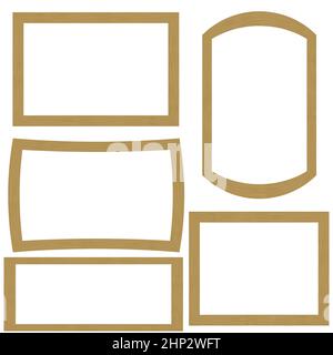 Satz von verschiedenen Holzrahmen isoliert auf weißem Hintergrund Stockfoto