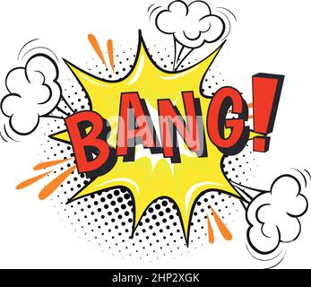 Bang Comic-Effekt. Bunte Cartoon Text Aufkleber auf weißem Hintergrund isoliert Stock Vektor