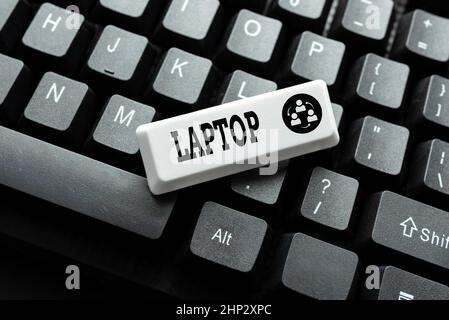 Text zeigt Inspiration Laptop, Business Schaufenster Computer, der tragbar und geeignet für den Einsatz auf Reisen Neutippen von alten Notizen, Wiedergabe von Text GA Stockfoto