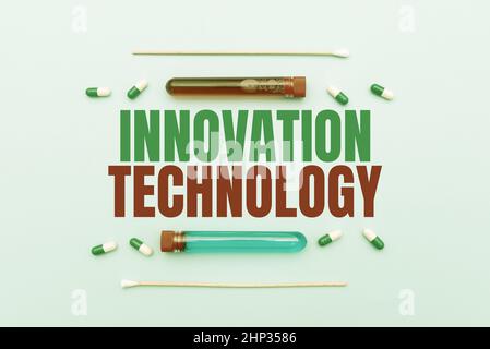 Konzeptionelle Darstellung Innovation Technologie, Geschäftsansatz Neue Idee oder Methode technischer oder wissenschaftlicher Natur verordnete Medizin Vitmine und Min Stockfoto