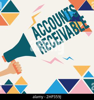 Schild mit Angaben zur Debitorenbuchhaltung, Wort für die rechtliche Forderung nach Zahlungsgeld durch Schuldner Illustration des lauten Megaphons, das eine Ankündigung an Th Stockfoto