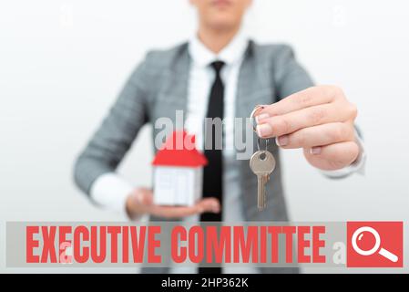 Konzeptionelle Bildunterschrift Executive Committee, Wort geschrieben über Gruppe der ernannten Direktoren hat Autorität in Entscheidungen Planung für den Umzug in neue Home-Ideen Stockfoto