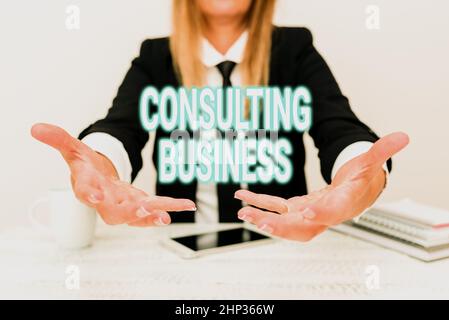 Inspiration zeigt Zeichen Consulting Business, Business Overview Consultancy Firma Experten geben professionelle Beratung Präsentation von Unternehmensdaten, Stockfoto
