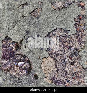 Fotorealistisches, nahtloses Texturmuster verwitterter Betonwände mit Rissen in hoher Auflösung Stockfoto