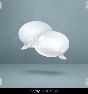 Weiße 3D-Sprechblasen isoliert auf grauem quadratischem Hintergrund Stockfoto