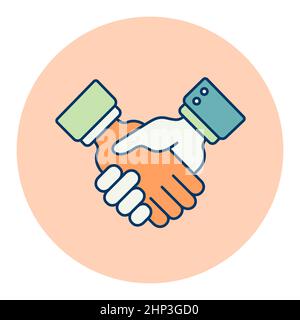 Business Handshake, Vertragsbeschreibung flaches Symbol. Graph-Symbol für Ihr Website-Design, Logo, App, UI. Vektorgrafik, EPS10. Stockfoto