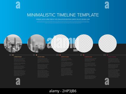 Vektor-Infografik Einfache minimalistische Zeitleiste Vorlage aus Kreis Foto Platzhalter mit Textinhalt gemacht - dunkle Version mit einfachen Zeitlinie. T Stock Vektor