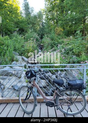 Fahrradtour durch einen schönen Park Stockfoto