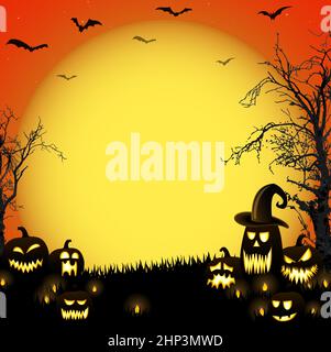 Halloween toter Baum und Kürbisse vor Vollmond Stock Vektor