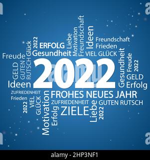 Word Cloud mit Neujahrgrüßen 2022 Stock Vektor