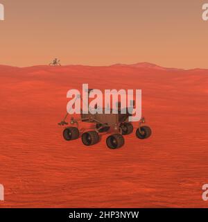 3D-Illustration eines Rover auf einem fremden Planeten Stockfoto